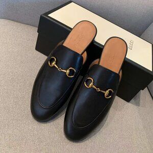 Gucci Black Sandals with Gold Logo